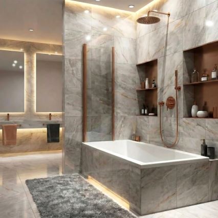 REA-W5696 - Faltbare Badewannenabtrennung AGAT 140 x 80 cm, gebürstetes Kupfer/Klarglas