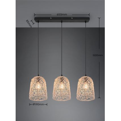 Reality - Pendelleuchte an Kabel LOVIS 3xE27/40W/230V schwarz