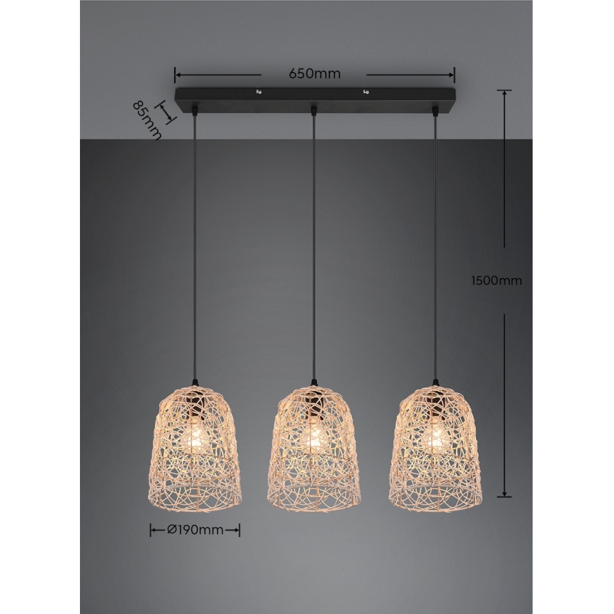 Reality - Pendelleuchte an Kabel LOVIS 3xE27/40W/230V schwarz