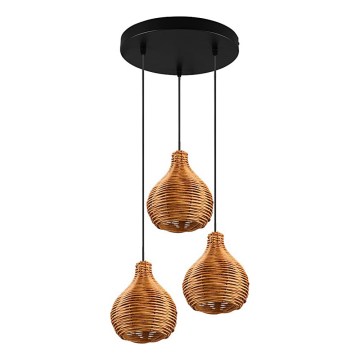 Reality - Pendelleuchte an Kabel SPROUT 3xE14/40W/230V braun/Rattan
