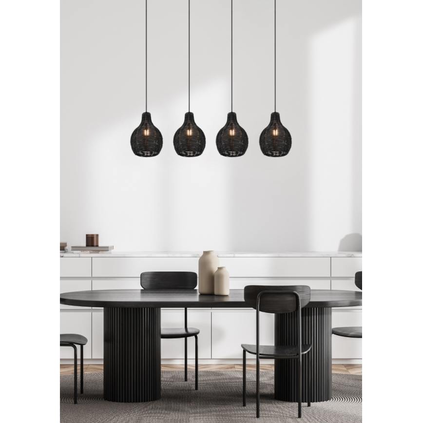 Reality - Pendelleuchte an Kabel SPROUT 4xE14/30W/230V schwarz/Rattan