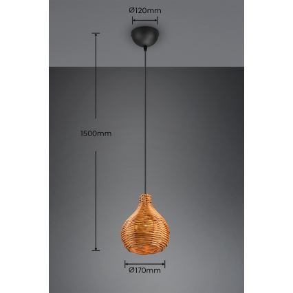 Reality - Pendelleuchte mit Kabel SPROUT 1xE14/40W/230V braun/Rattan