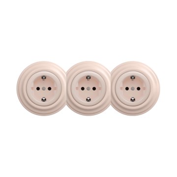Reblig - 3-fach Retro-Steckdose für Zuhause mit Rahmen, SCHUKO 230 V, Altrosa