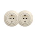 Reblig - Doppelsteckdose im Retro‑Stil mit Rahmen, SCHUKO 230V, Beige
