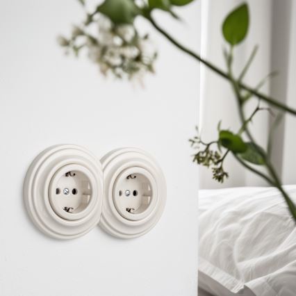 Reblig - Doppelsteckdose im Retro‑Stil mit Rahmen, SCHUKO 230V, Beige