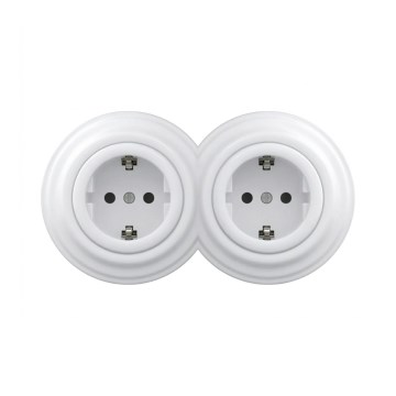 Reblig - Doppelte Retro-Schuko-Steckdose für den Hausgebrauch mit Rahmen, 230 V, schneeweiß