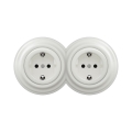 Reblig - doppelte Retro-Steckdose für den Haushalt mit Rahmen, SCHUKO 230 V, Keramik, Weiß