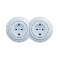 Reblig - Doppelte Retro-Steckdose für den Wohnbereich mit Rahmen, SCHUKO 230 V, blau