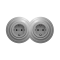 Reblig - Doppelte Retro-Wandsteckdose mit Rahmen, SCHUKO, 230 V, grau