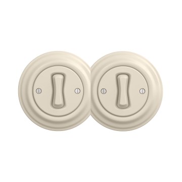 Reblig - Doppelter Retro-Einpolschalter mit Rahmen Nr. 1, Beige