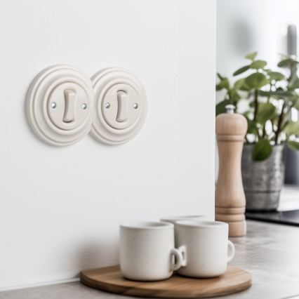 Reblig - Doppelter Retro-Einpolschalter mit Rahmen Nr. 1, Beige