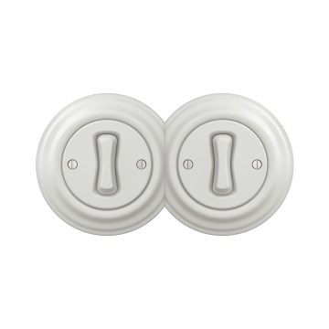 Reblig - Doppelter Retro-Einpolschalter mit Rahmen Nr. 1, Keramikweiß