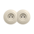 Reblig - Doppel‑Retro‑Wandsteckdose mit Rahmen, 230 V, beige