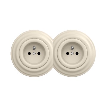 Reblig - Doppel‑Retro‑Wandsteckdose mit Rahmen, 230 V, beige