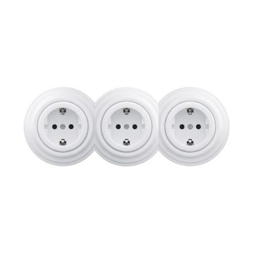 Reblig - Dreifach-Retro-Haushaltssteckdose mit Rahmen SCHUKO 230V schneeweiß