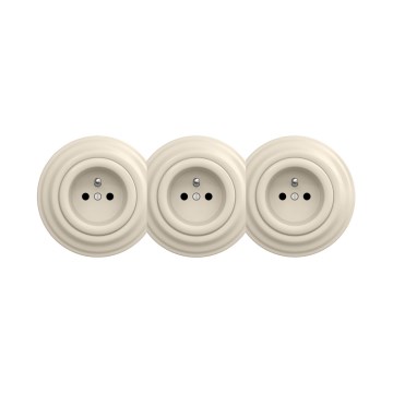 Reblig - Dreifach-Retro-Steckdose für den Hausgebrauch mit Rahmen, 230 V, beige