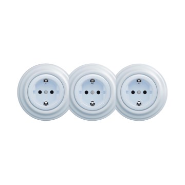 Reblig - Dreifach-Retro-Steckdose für den Haushalt mit Rahmen, SCHUKO 230 V, blau