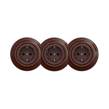 Reblig - Dreifach-Retro-Steckdose für den Wohnbereich mit Rahmen, SCHUKO, 230 V, braun