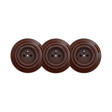 Reblig - Dreifache Retro-Steckdose für den Haushalt mit Rahmen, 230 V, Braun