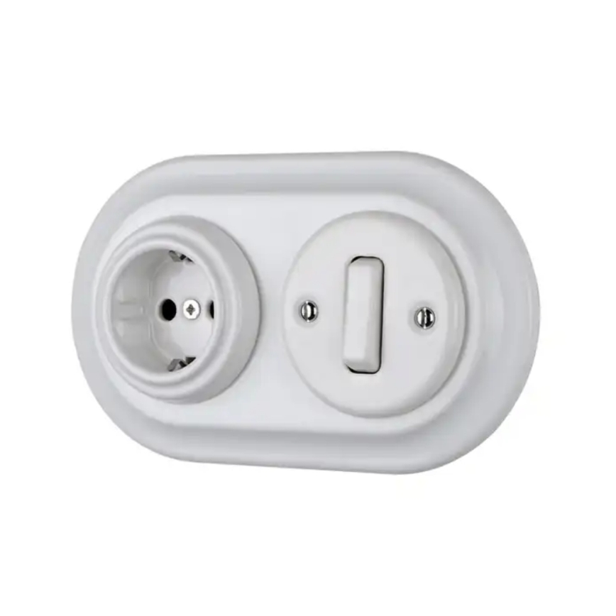 Reblig - Porzellan-Retro-Steckdose rahmenlos SCHUKO 250 V/16 A weiß