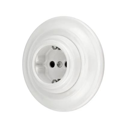 Reblig – Retro‑Porzellan‑Wandsteckdose mit Rahmen, SCHUKO 250V/16A, weiß
