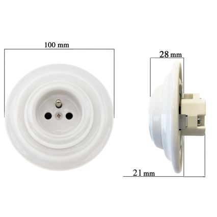 Reblig - Porzellan-Retro-Wandsteckdose mit Rahmen 250V/16A, weiß