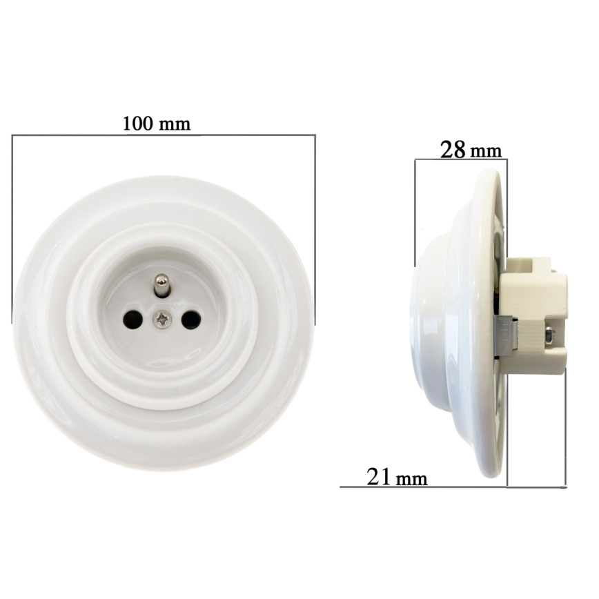 Reblig - Porzellan-Retro-Wandsteckdose mit Rahmen 250V/16A, weiß