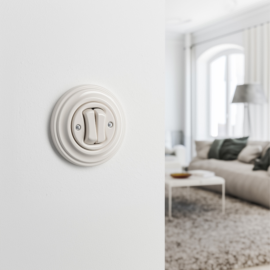 Reblig - Retro Doppeltaster mit Rahmen, Beige