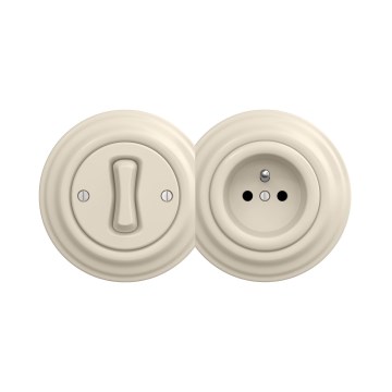 Reblig - Retro-einpoliger Schalter Nr. 1 und 230V-Steckdose mit Rahmen, beige