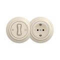 Reblig - Retro einpoliger Schalter Nr. 1 und SCHUKO-Steckdose 230 V mit Rahmen, beige