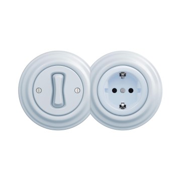 Reblig - Retro einpoliger Schalter Nr. 1 und SCHUKO-Steckdose 230 V mit Rahmen, blau