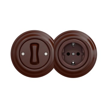 Reblig - Retro einpoliger Schalter Nr. 1 und SCHUKO-Steckdose 230 V mit Rahmen, braun