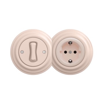 Reblig - Retro einpoliger Schalter Nr. 1 und SCHUKO-Steckdose 230 V mit Rahmen in Altrosa