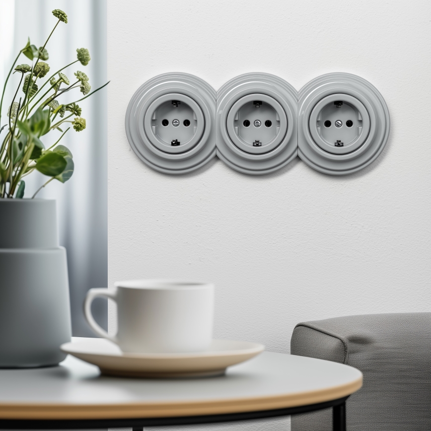 Reblig - Retro-Haushaltssteckdose ohne Rahmen SCHUKO 230V/16A grau