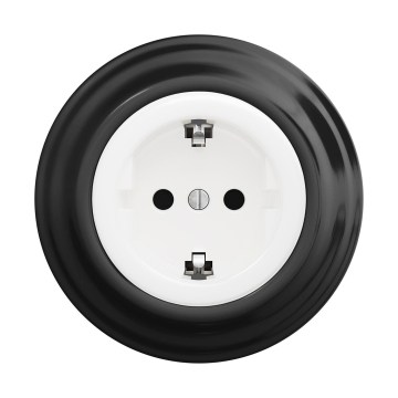 Reblig - Retro-Haussteckdose mit Rahmen SCHUKO 230V/16A schneeweiß/schwarz