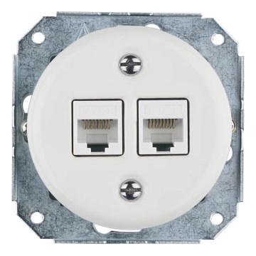 Reblig - Retro-Porzellan-Netzwerkdose, rahmenlos, 2× CAT.5E, weiß