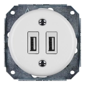 Reblig - Retro-Porzellan-USB-Netzsteckdose, rahmenlos, 2x USB-A, weiß