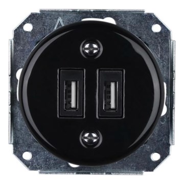 Reblig - Retro-Porzellan-USB-Steckdose, rahmenlos, 2x USB-A, schwarz