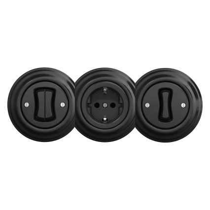Reblig - Retro-Steckdose für den Haushalt, rahmenlos, SCHUKO 230 V/16 A, schwarz
