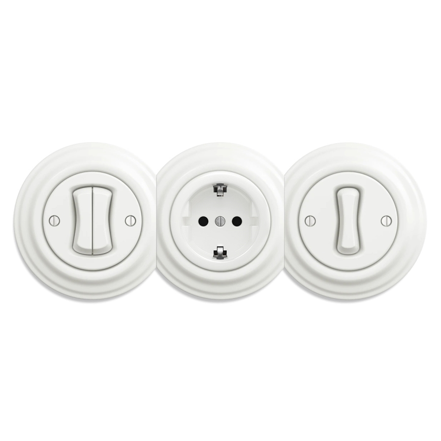 Reblig - Retro-Steckdose für den Wohnbereich ohne Rahmen SCHUKO 230V/16A Keramik weiß