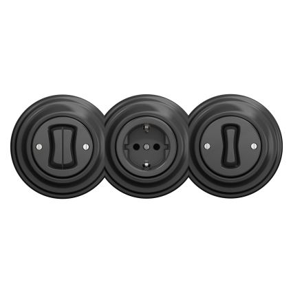 Reblig - Retro-Steckdose für den Wohnbereich, rahmenlos, SCHUKO 230V/16A, Anthrazit