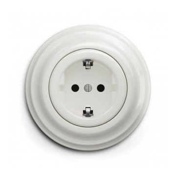 Reblig – Retro-Steckdose für Zuhause mit Rahmen, SCHUKO 230 V/16 A, weiße Keramik
