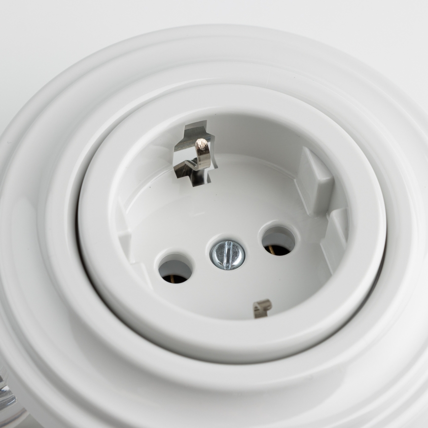 Reblig – Retro-Steckdose für Zuhause mit Rahmen, SCHUKO 230 V/16 A, weiße Keramik