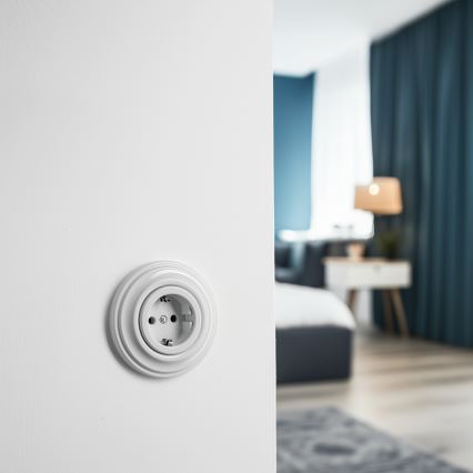 Reblig – Retro-Steckdose für Zuhause mit Rahmen, SCHUKO 230 V/16 A, weiße Keramik