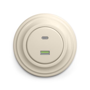 Reblig - Retro-USB-Steckdose A+C mit Rahmen beige