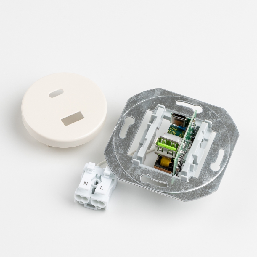 Reblig - Retro-USB-Steckdose A+C mit Rahmen beige
