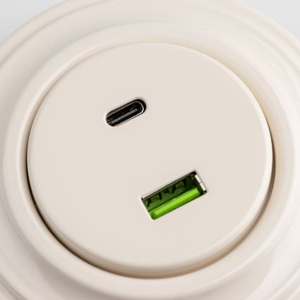 Reblig - Retro-USB-Steckdose A+C mit Rahmen beige