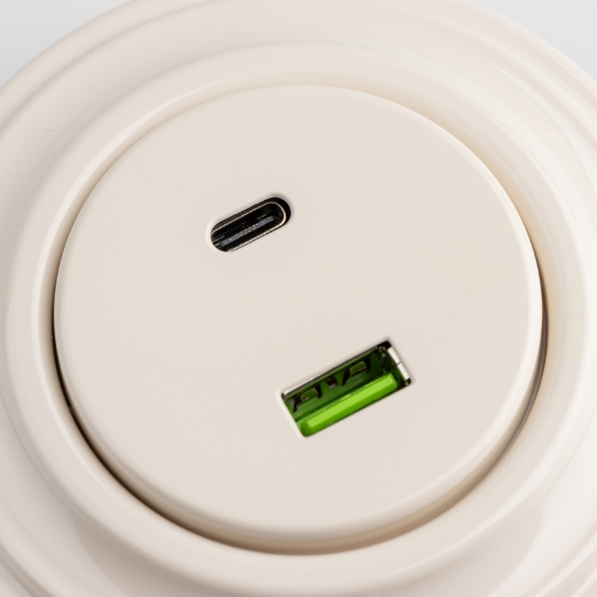 Reblig - Retro-USB-Steckdose A+C mit Rahmen beige