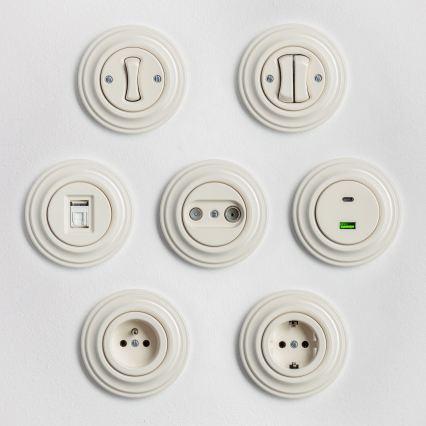 Reblig - Retro-USB-Steckdose A+C mit Rahmen beige