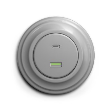 Reblig - Retro-USB-Steckdose A+C mit Rahmen, grau